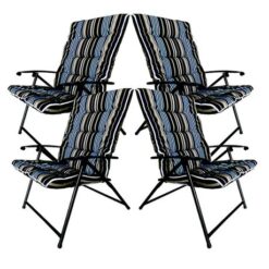 Padded Folding Chairs - Striped Blue With 2 Adjustable Positions X4 - Image 1