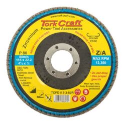 Tork Craft Flap Disc Round Edge Zirconium 115mm 80 Grit Flat - Image 1