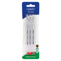 Marlin Pure Point Medium Transparent Ballpoint Pens - Red Ink (Blister of 3) - Image 1