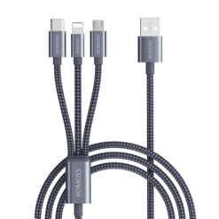 Romoss 3in1 USB to Lightning, Type-C & Micro USB Cable 1.5m - Grey - Image 1