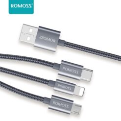 Romoss 3in1 USB to Lightning, Type-C & Micro USB Cable 1.5m - Grey - Image 2