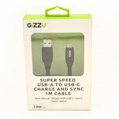 GIZZU USB3.1 A To USB-C 1m Cable - Black - Image 1