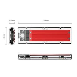 Orico M.2 NVME USB3.1 Type-C Transparent SSD Enclosure - Red - Image 3