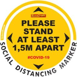 Covid 19 - 300mm Round Social Distancing Graphic - Tork Craft Yellow 1.5 Mtr Apart - Image 1