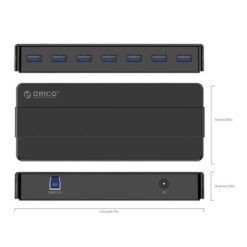 Orico 7 Port USB3.0 HUB with power supply - Black - Image 3