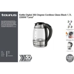 Taurus Kettle Digital 360 Degree Cordless Glass Black 1.7L 2200W "Lena" - Image 1