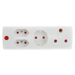 Electricmate 1X16+1X schko+2x5 3 Pin Adaptor - White - Image 1