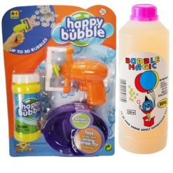 Mini Orange Bubble Gun & Bubble Liquid Refill Container (1L) Combo - Image 1