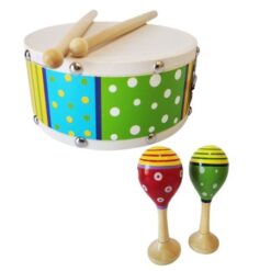 SourceDirect - Wooden Drum, Drumsticks & Maracas Egg Shakers Combo - Green - Image 1