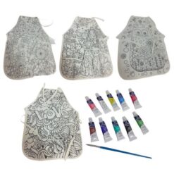 Khoki- Children's Painting Aprons 4 Piece (Assorted) & 10 x 6ml Fabric Paint - Image 4