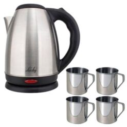 Lucky - Cordless Stainless Steel Kettle 1.7L with 4 x Coffee Mugs (250ml) - Image 1