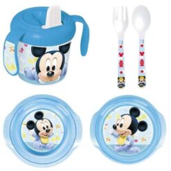 Mickey Mouse - Toddler Feeding Set (Cup, Plate, Bowl and Cutlery) - Blue - Image 1