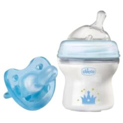 Chicco - Natural Feeling Baby Bottle 150ml and Micro Soother - Blue - Image 1