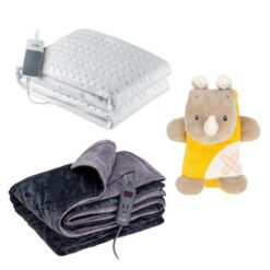 Solac - Kids Single Bed Electrical Under & Throw Over Blanket, Nattou Rhino - Image 1