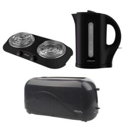 Mellerware - Double Hotplate, 1.7L Cordless Kettle & 4 Slice Toaster -Black - Image 1