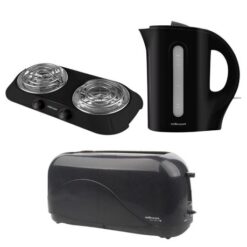 Mellerware - Double Hotplate, 1.7L Corded Kettle & 4 Slice Toaster - Black - Image 1