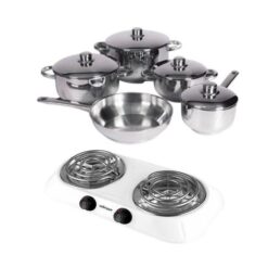 Xcalibur - Stainless Steel Cookware Set - 9 Piece with Hotplate - White - Image 1