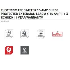 Electricmate 3 Meter 16 AMP Surge Protected Extension LED 2 X 16 AMP + 1 X Schuko - Image 2