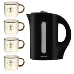 Mellerware-Tugela 1.7L Corded Plastic Kettle & Ceramic Mugs 330ml-Pack of 4 - Image 1