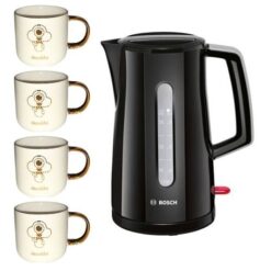 Bosch - Compact Cordless Kettle & Ceramic Mugs 330ml - Pack of 4 - Image 1