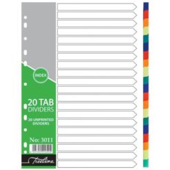 Treeline - A4 Index 20 Tab Rainbow Dividers A4 PVC - Printed - Pack of 10 - Image 1