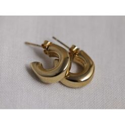 NuLuDa Jewellery - Gold Hoop Studs Earrings - Gold Plated Horseshoe Shaped - Image 3