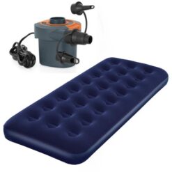 Bestway - Flocked Single Airbed - Blue with Sidewinder AC Air Pump - Image 1