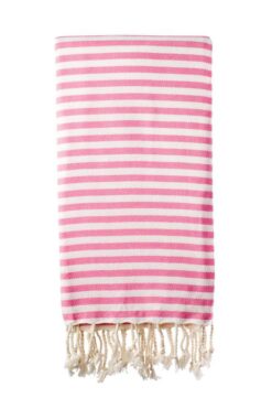 Turkish Bath / Beach Towel (100% Cotton) - SUD - Pink & Cream (100x180cm) - Image 1