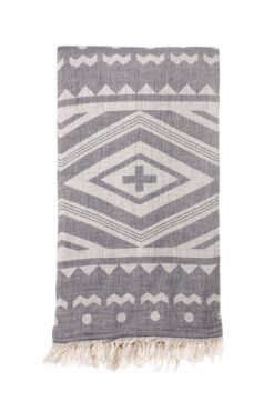 Turkish Bath / Beach Towel (100% Cotton) - Cross- Grey (100x180cm) - Image 1