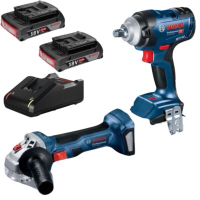 Bosch – Cordless Impact Wrench, Angle Grinder with 2x2Ah Batts and Charger