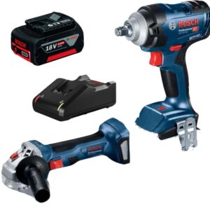 Bosch – Cordless Impact Wrench, Angle Grinder with 5Ah Battery & Charger