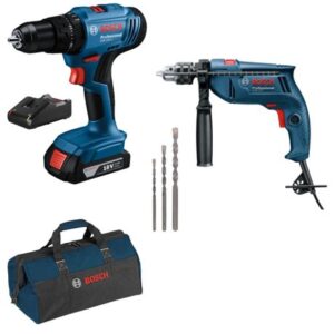 Bosch – Corded & Cordless Impact Drill Set with 2Ah Battery, Charger & Bag