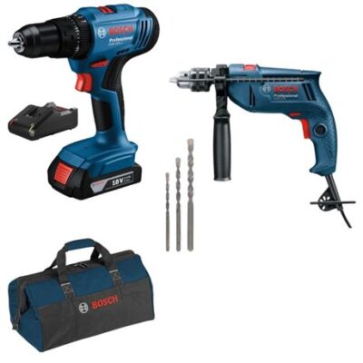 Bosch – Corded & Cordless Impact Drill Set with 2Ah Battery, Charger & Bag