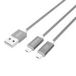 Unitek 1.5m 2 in 1 Micro & Lightning Cable – Grey