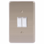 LESCO, 2 Lever 1 Way 4×2 Light Switch Stainless Steel White