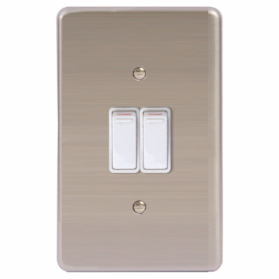 LESCO, 2 Lever 1 Way 4×2 Light Switch Stainless Steel White