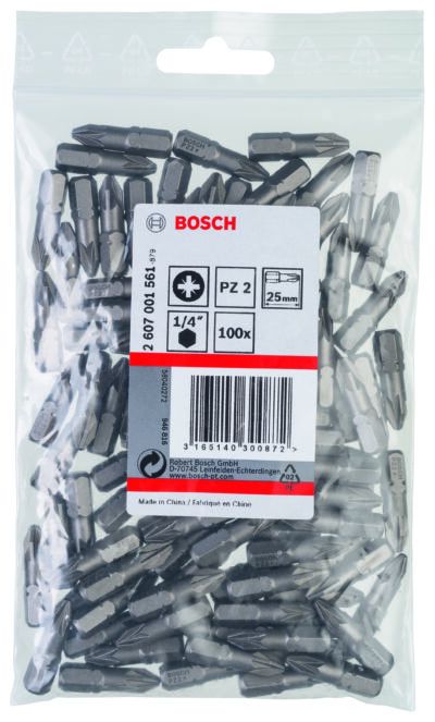 Screwdriver Bit Extra Hard PZ 2, 25 mm, 100-Piece, Plastic Bag