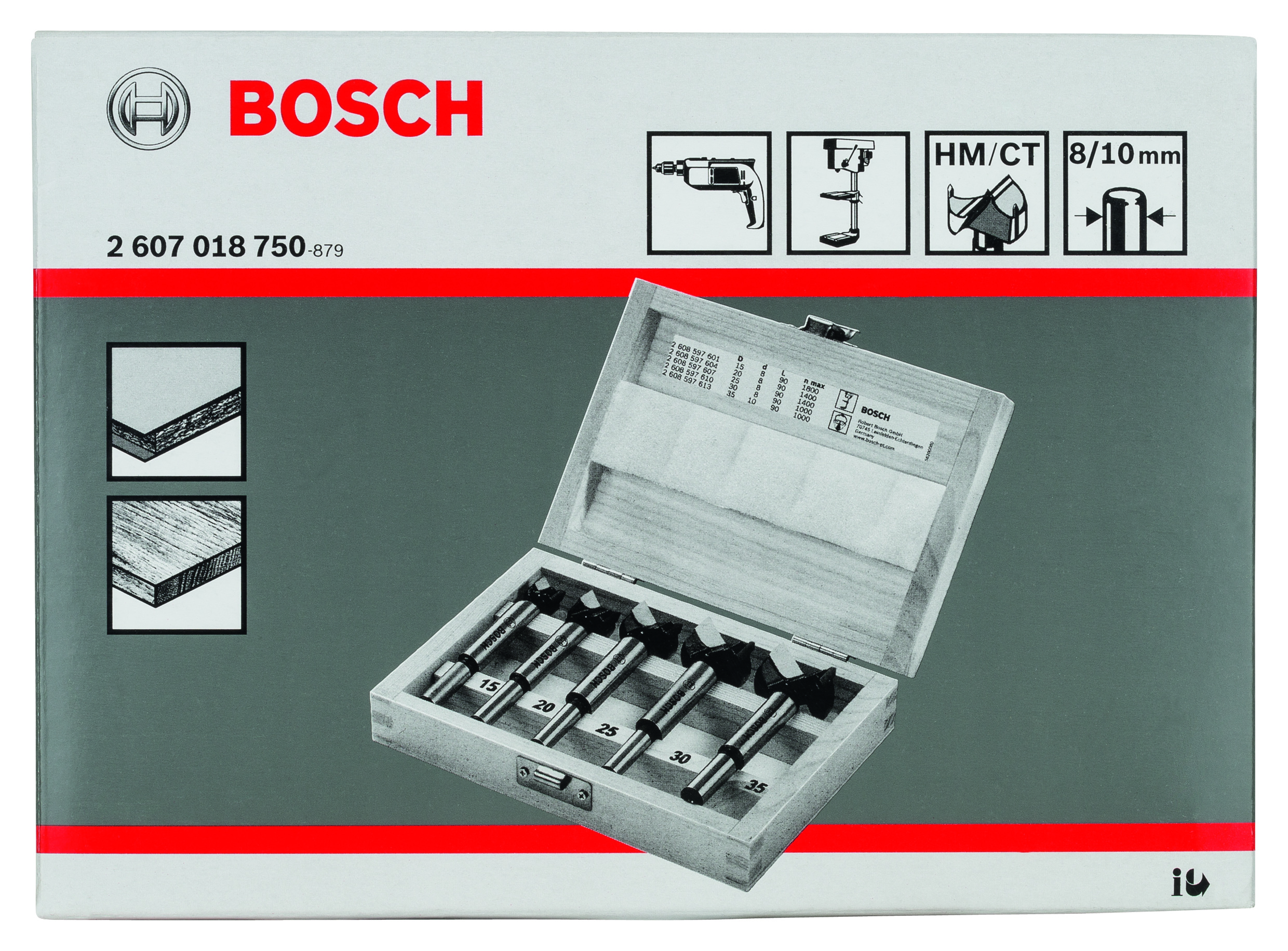 TCT Forstner Bit Set 15/20/25/30/35 mm, Wooden Box, 5 Piece