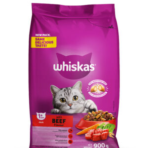 Whiskas Dry Adult Cat Food Beef 900g