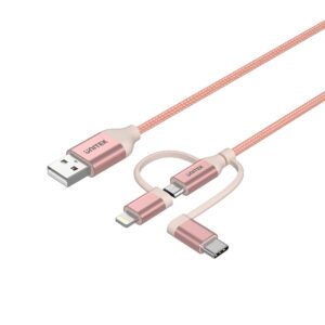 Unitek 1m 3-in-1 USB2.0 to Micro USB Cable with Type-C & Lightning Adapters