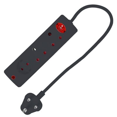 Electricmate Black 3-Way Multiplug with Overload Protection