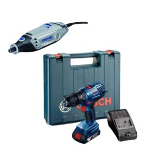 Bosch GSB180-LI Drill with 2.0Ah Battery with Dremel 3000-1/25 Rotary Tool