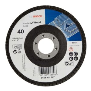 Bosch – Flap disc Standard for Metal 115 mm 22,23 mm 40 straight – 50 Pack