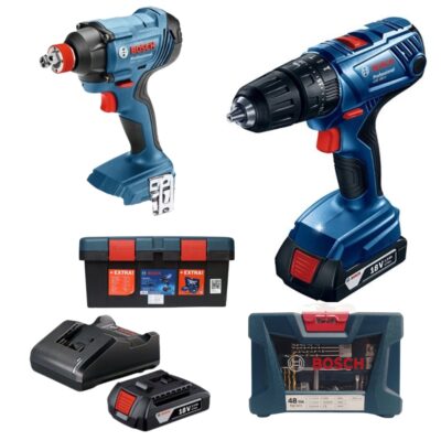 Bosch Impact Drill Kit (GSB180-LI) & Cordless Wrench (GDX180-LI) with 41Pc