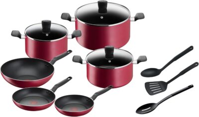 Tefal Super Cook 12 Piece Cookware Set Red